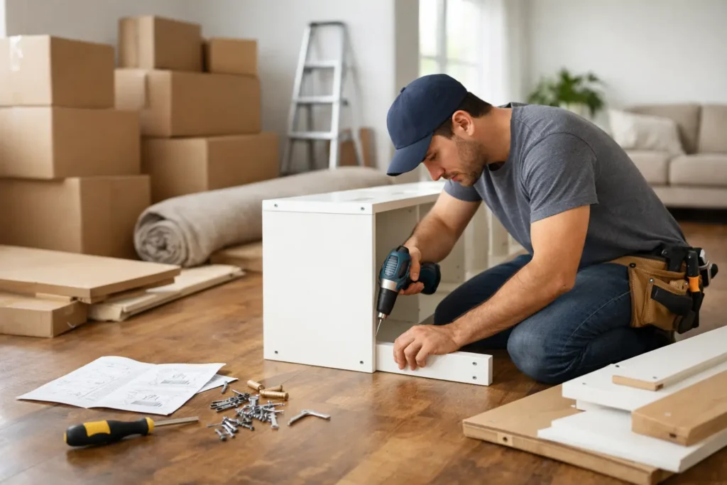 Montaje de muebles en una mudanza bien hecha
