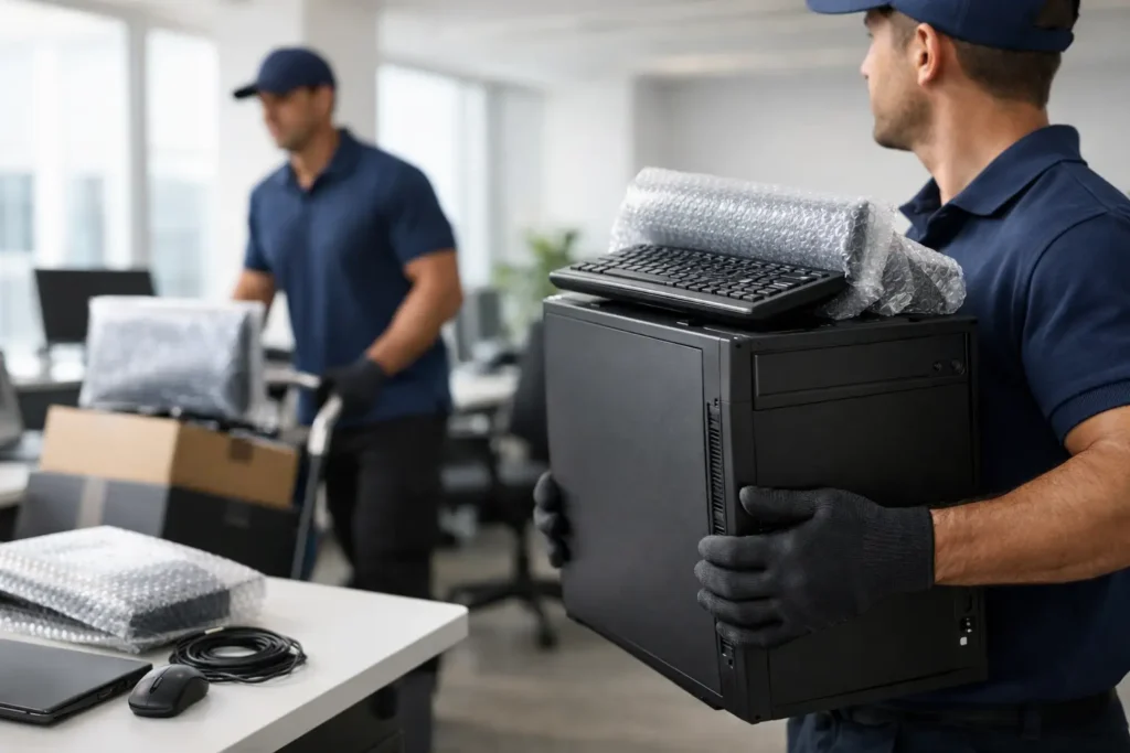 Traslado seguro de equipos informáticos en oficinas